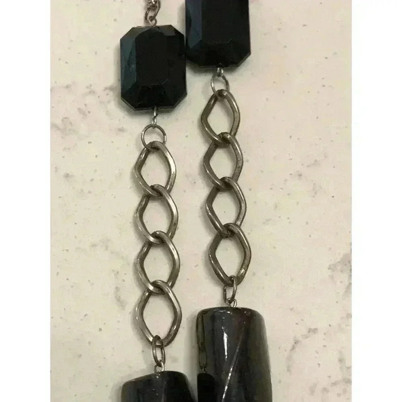 Vintage Silver Tone Black Beaded Multi Strand Necklace Retro Statement Piece - Picture 6 of 9